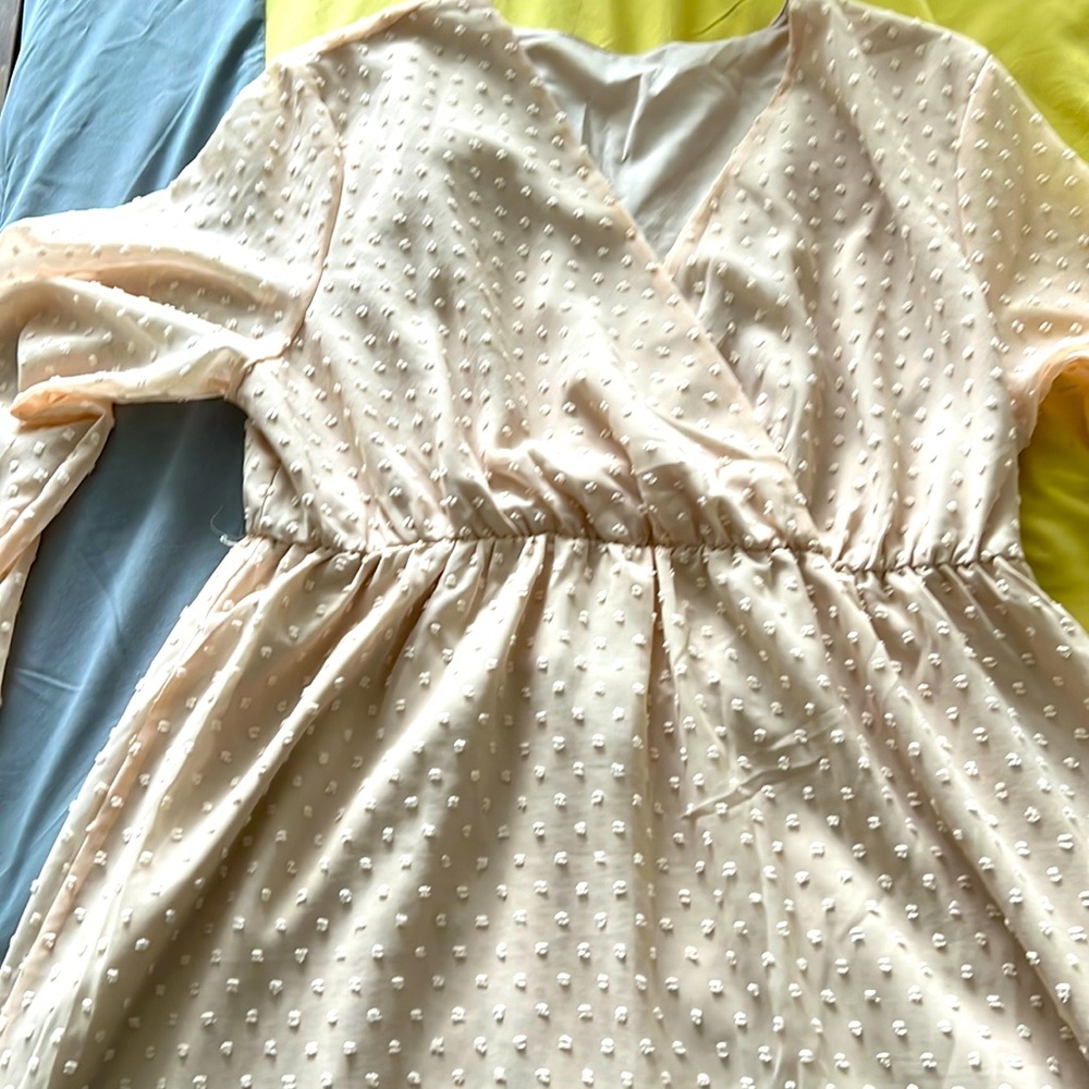 Sheer sleeve new mid dot dress SHEIN